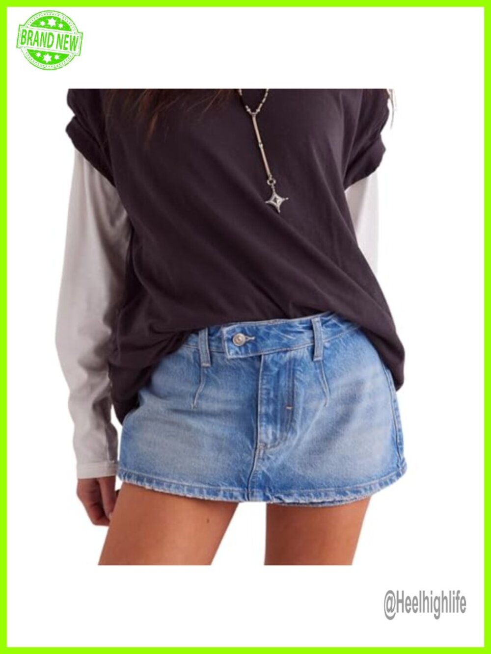 Womens Denim Mini Skort Low Rise Zip Fly A-Line Cotton Jean Skirt